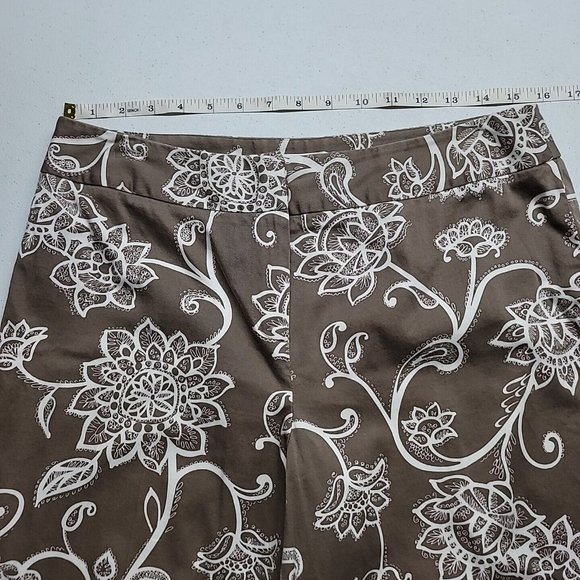 TALBOTS Womens Stretch Cotton Capri Pants Brown Floral Size 12 RN#73058 USA - Picture 6 of 12
